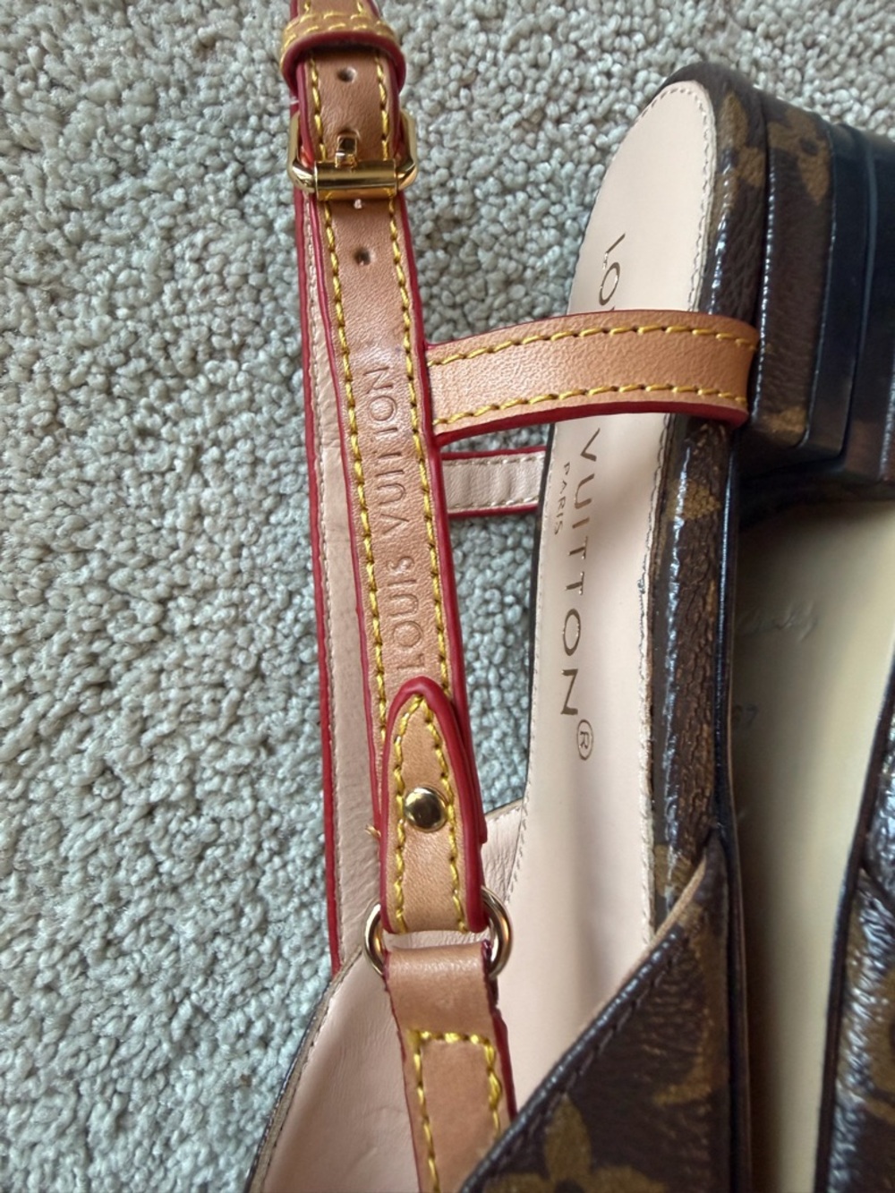 LV Monogram Pointed-Toe Slingback in Brown and Red 37 - Picture 11 of 13